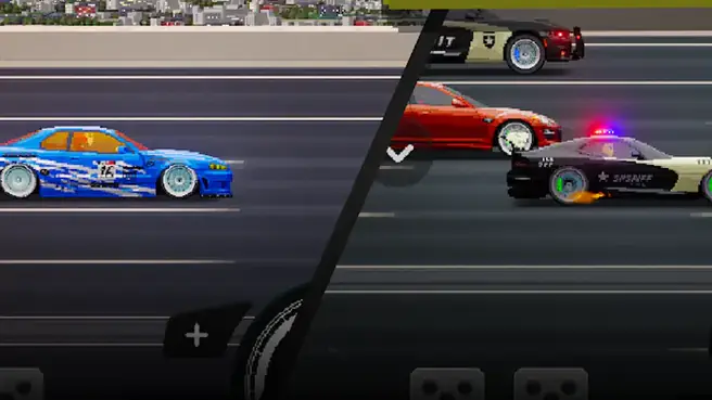 Vetture in stile pixel schierate in pista in APEX Racer